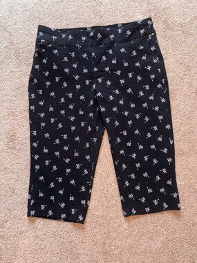 Black Strech Dress Capri Pants w/White Palm Tree Print 14